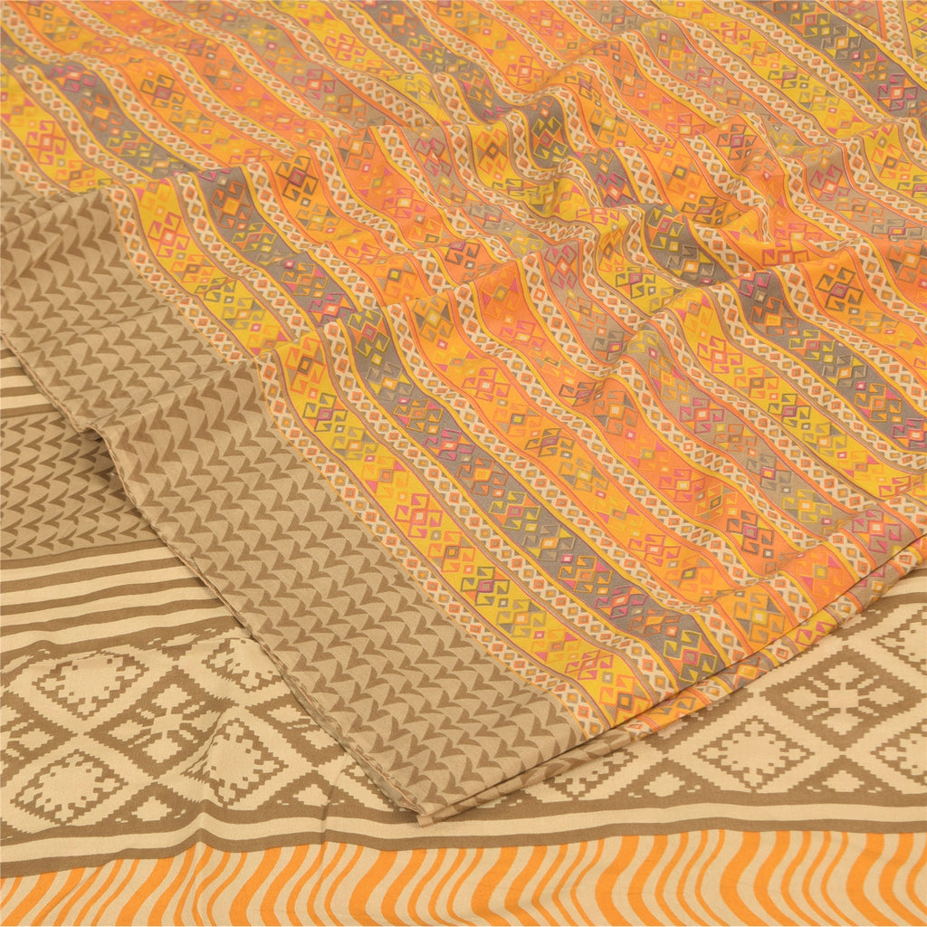 Sanskriti Vintage Sarees Multi Pure Crepe Silk Printed Sari 5+yd Craft Sustainable Fabric