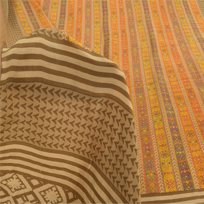 Sanskriti Vintage Sarees Multi Pure Crepe Silk Printed Sari 5+yd Craft Sustainable Fabric