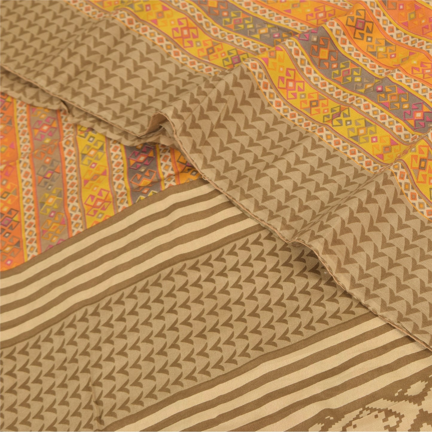 Sanskriti Vintage Sarees Multi Pure Crepe Silk Printed Sari 5+yd Craft Sustainable Fabric