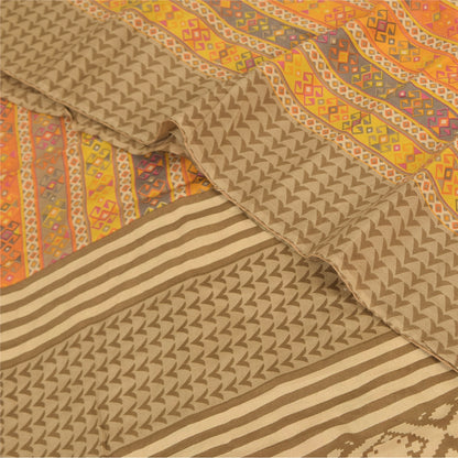 Sanskriti Vintage Sarees Multi Pure Crepe Silk Printed Sari 5+yd Craft Sustainable Fabric
