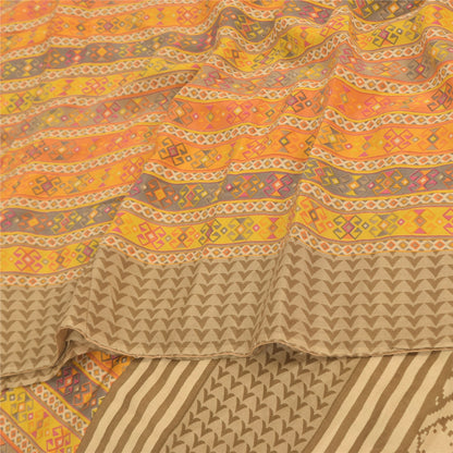 Sanskriti Vintage Sarees Multi Pure Crepe Silk Printed Sari 5+yd Craft Sustainable Fabric