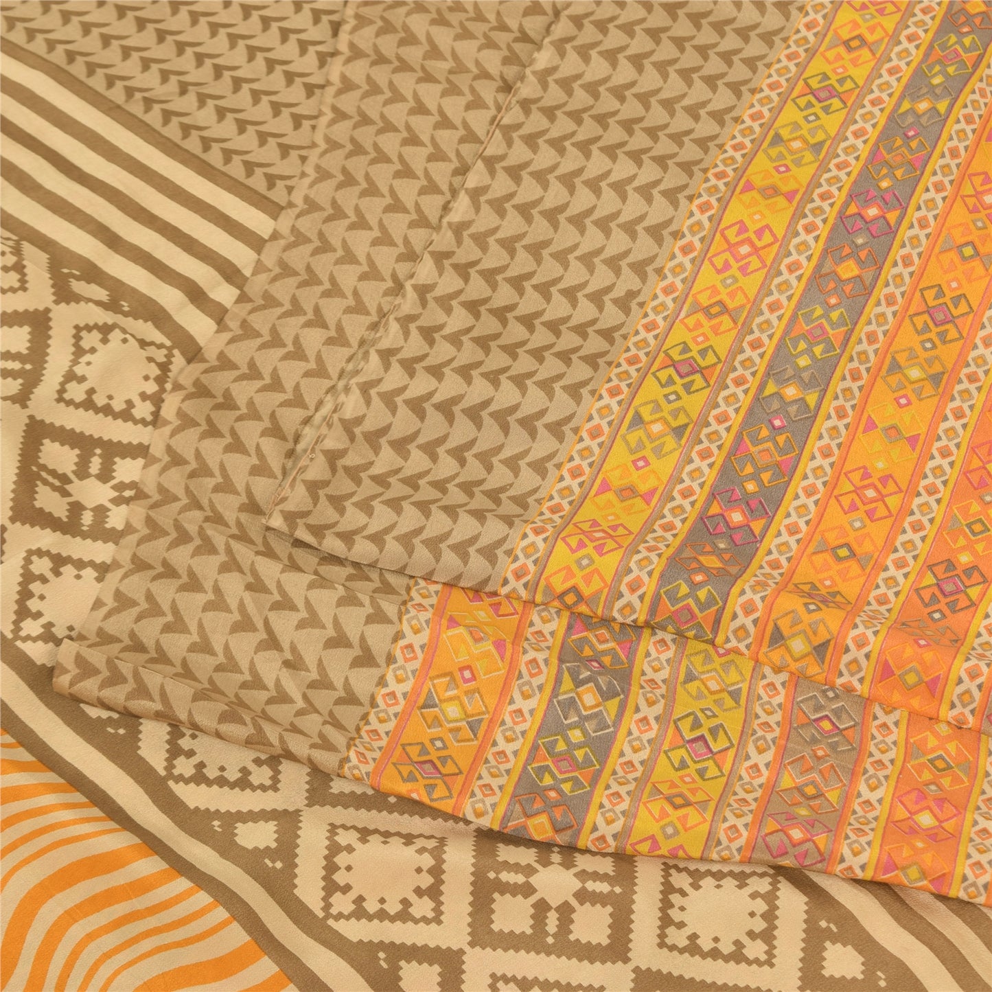 Sanskriti Vintage Sarees Multi Pure Crepe Silk Printed Sari 5+yd Craft Sustainable Fabric