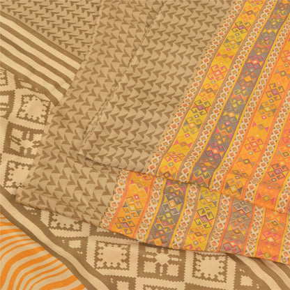 Sanskriti Vintage Sarees Multi Pure Crepe Silk Printed Sari 5+yd Craft Sustainable Fabric