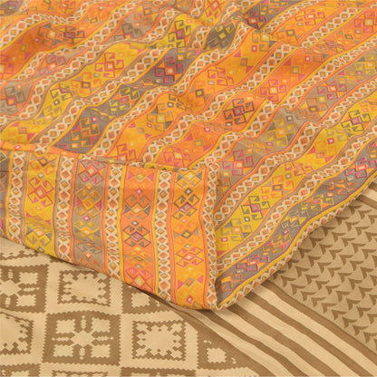 Sanskriti Vintage Sarees Multi Pure Crepe Silk Printed Sari 5+yd Craft Sustainable Fabric