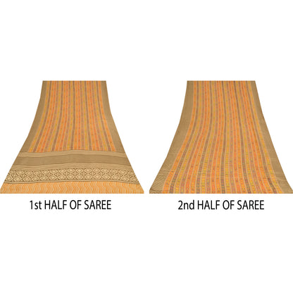 Sanskriti Vintage Sarees Multi Pure Crepe Silk Printed Sari 5+yd Craft Sustainable Fabric