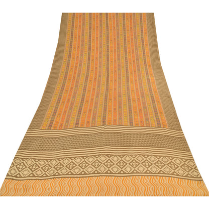 Sanskriti Vintage Sarees Multi Pure Crepe Silk Printed Sari 5+yd Craft Sustainable Fabric