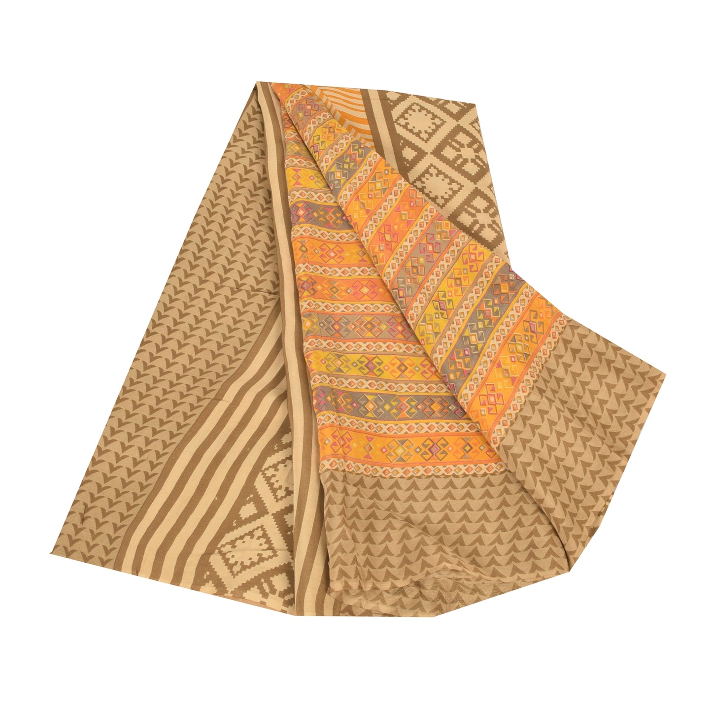 Sanskriti Vintage Sarees Multi Pure Crepe Silk Printed Sari 5+yd Craft Sustainable Fabric