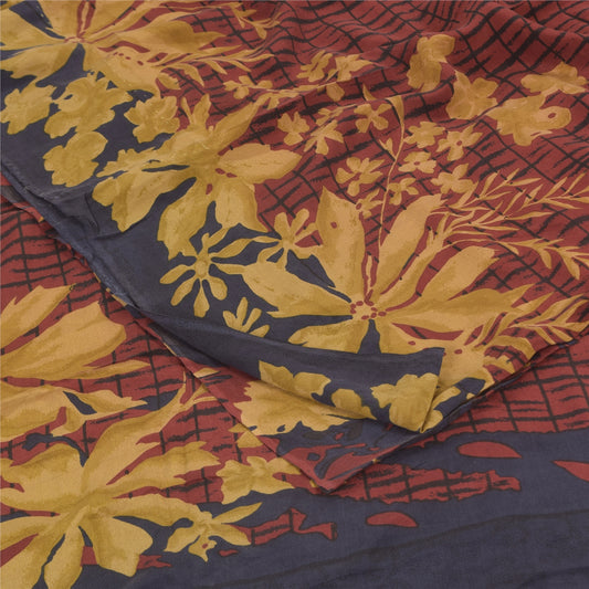 Sanskriti Vintage Sarees Dusty Red Pure Crepe Silk Print Sari 5+yd Craft Sustainable Fabric
