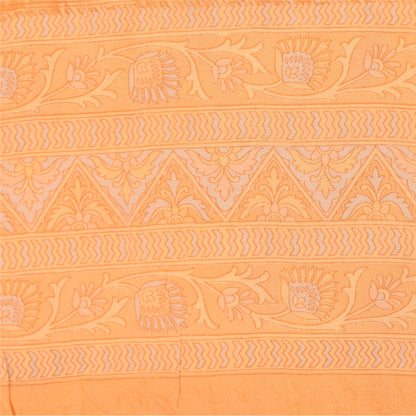 Sanskriti Vintage Sarees Ivory/Orange Pure Crepe Printed Sari 6+yd Craft Sustainable Fabric