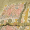 Sanskriti Vintage Sarier Olivengrøn Ren Crepe Trykt Sari 5+ yard Håndværk Bæredygtigt Stoff