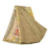 Sanskriti Vintage Sarier Olivengrøn Ren Crepe Trykt Sari 5+ yard Håndværk Bæredygtigt Stoff