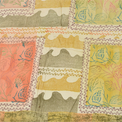 Sanskriti Vintage Sarier Olivengrøn Ren Crepe Trykt Sari 5+ yard Håndværk Bæredygtigt Stoff