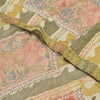 Sanskriti Vintage Sarier Olivengrøn Ren Crepe Trykt Sari 5+ yard Håndværk Bæredygtigt Stoff
