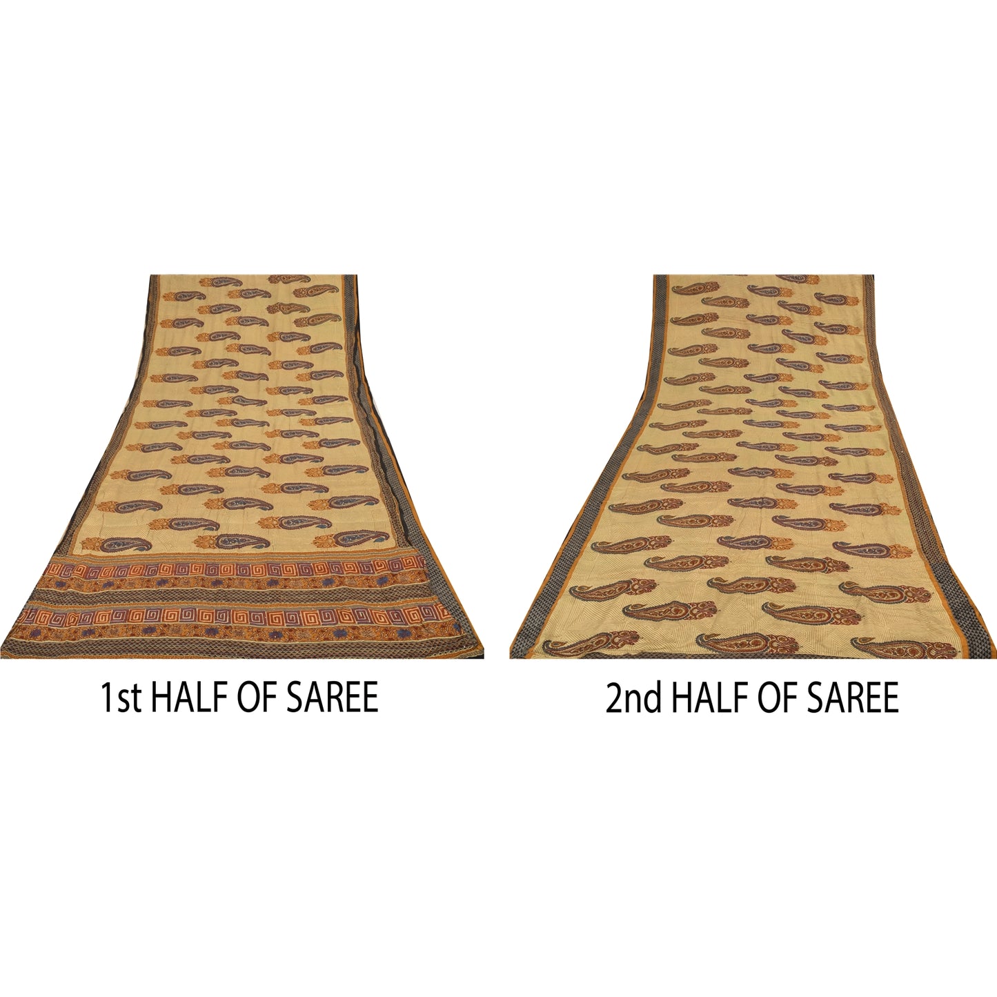 Sanskriti Vintage Sarees Peach Pure Crepe Silk Printed Sari 5+yd Craft Sustainable Fabric