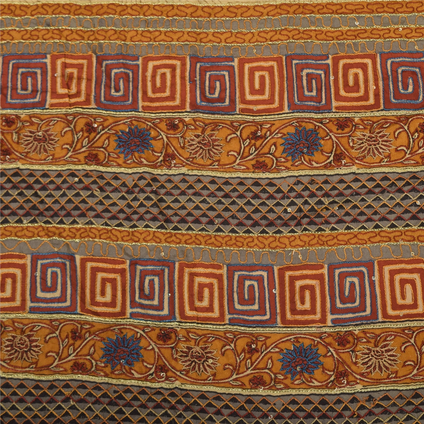 Sanskriti Vintage Sarees Peach Pure Crepe Silk Printed Sari 5+yd Craft Sustainable Fabric