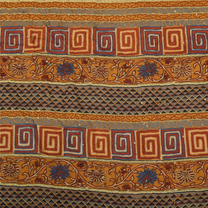 Sanskriti Vintage Sarees Peach Pure Crepe Silk Printed Sari 5+yd Craft Sustainable Fabric