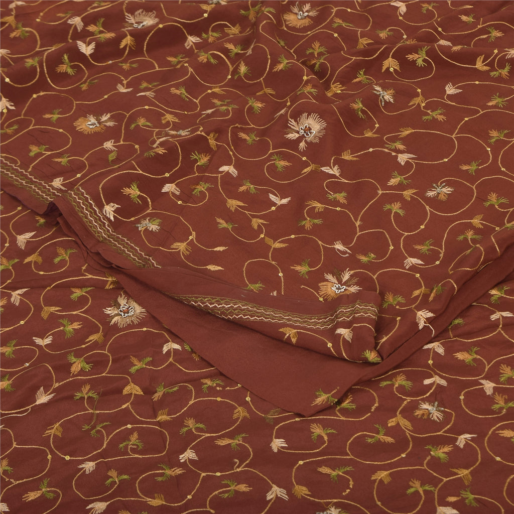 Sanskriti Vintage Sarier Orange Håndperlet Suzani Ren Crepe Sari 5+ yards Bæredygtigt Stof