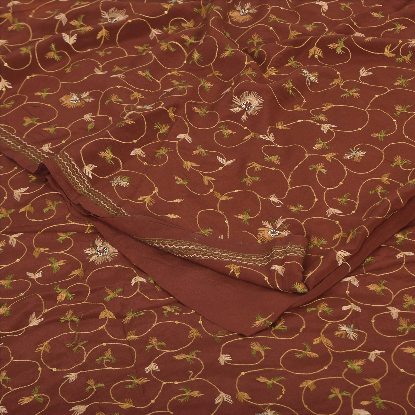 Sanskriti Vintage Sarier Orange Håndperlet Suzani Ren Crepe Sari 5+ yards Bæredygtigt Stof
