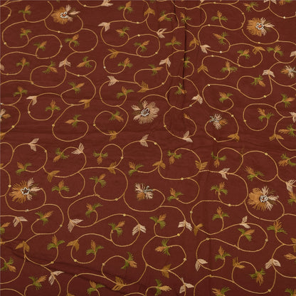 Sanskriti Vintage Sarier Orange Håndperlet Suzani Ren Crepe Sari 5+ yards Bæredygtigt Stof