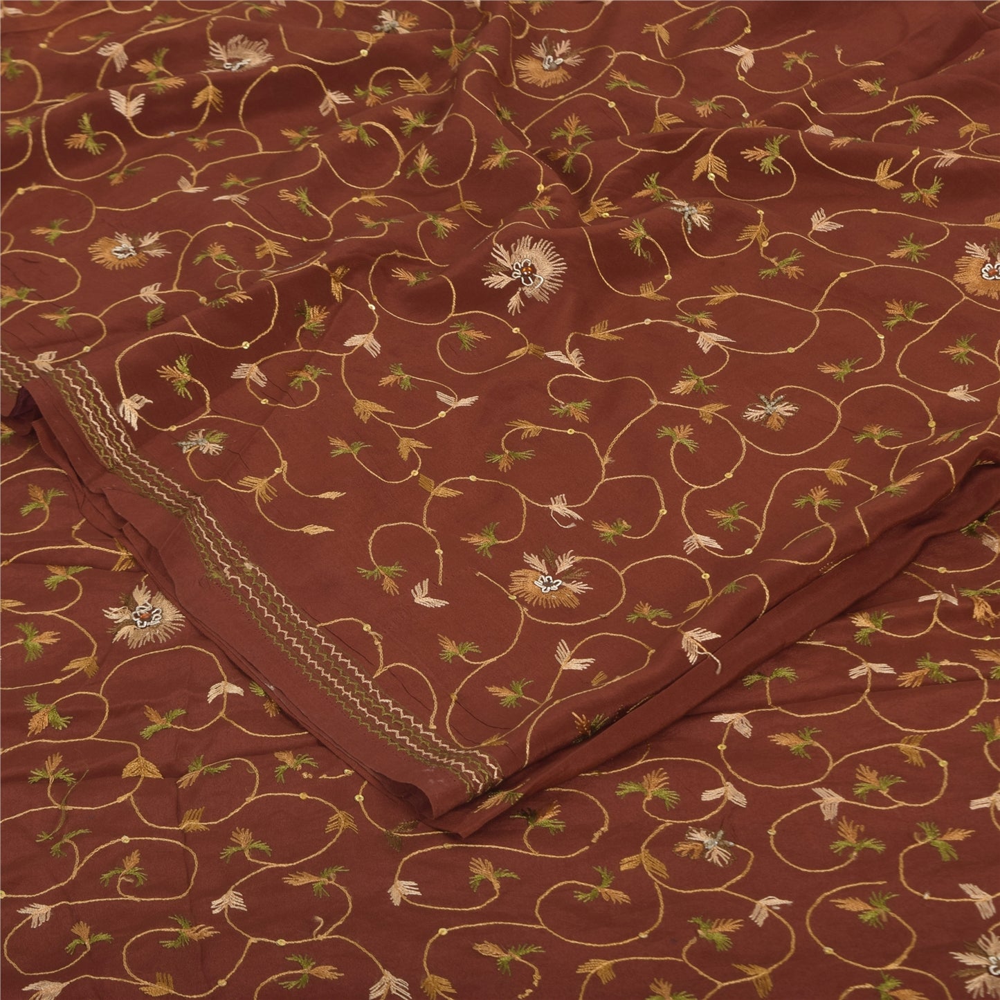 Sanskriti Vintage Sarier Orange Håndperlet Suzani Ren Crepe Sari 5+ yards Bæredygtigt Stof