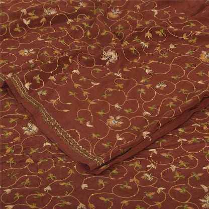 Sanskriti Vintage Sarier Orange Håndperlet Suzani Ren Crepe Sari 5+ yards Bæredygtigt Stof