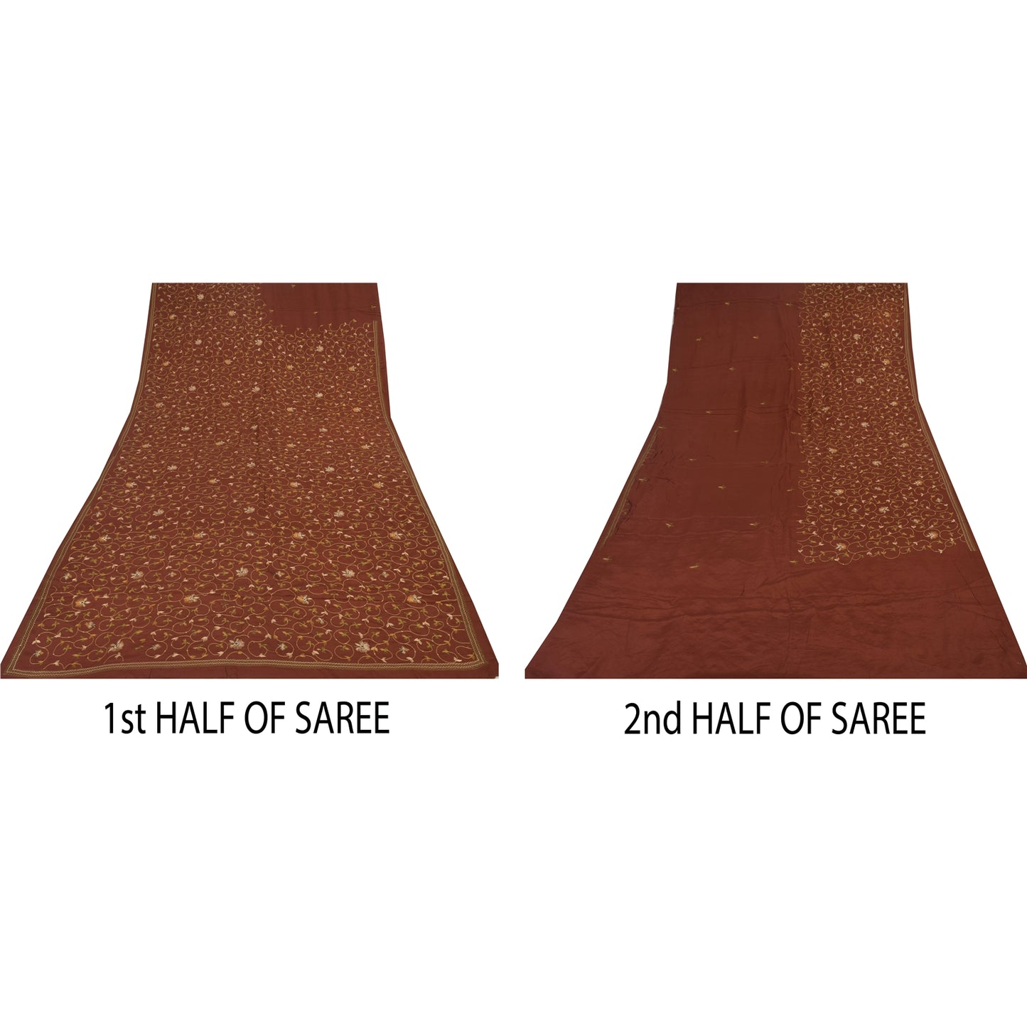 Sanskriti Vintage Sarier Orange Håndperlet Suzani Ren Crepe Sari 5+ yards Bæredygtigt Stof