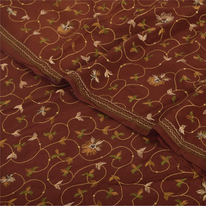 Sanskriti Vintage Sarier Orange Håndperlet Suzani Ren Crepe Sari 5+ yards Bæredygtigt Stof