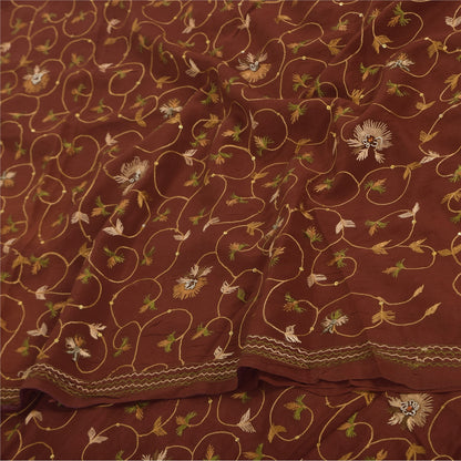 Sanskriti Vintage Sarier Orange Håndperlet Suzani Ren Crepe Sari 5+ yards Bæredygtigt Stof