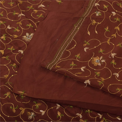 Sanskriti Vintage Sarier Orange Håndperlet Suzani Ren Crepe Sari 5+ yards Bæredygtigt Stof