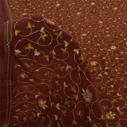 Sanskriti Vintage Sarier Orange Håndperlet Suzani Ren Crepe Sari 5+ yards Bæredygtigt Stof