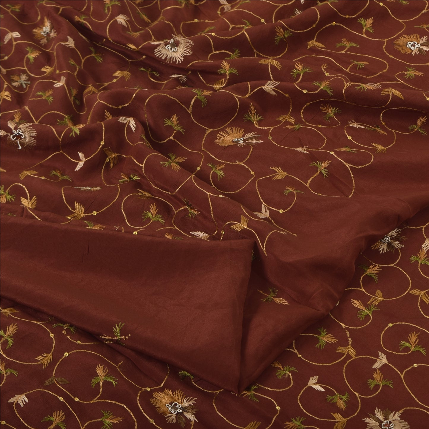 Sanskriti Vintage Sarier Orange Håndperlet Suzani Ren Crepe Sari 5+ yards Bæredygtigt Stof