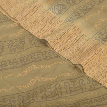 Sanskriti Vintage Sarees Peach/Cream Pure Crepe Printed Sari 5+yd Craft Sustainable Fabric