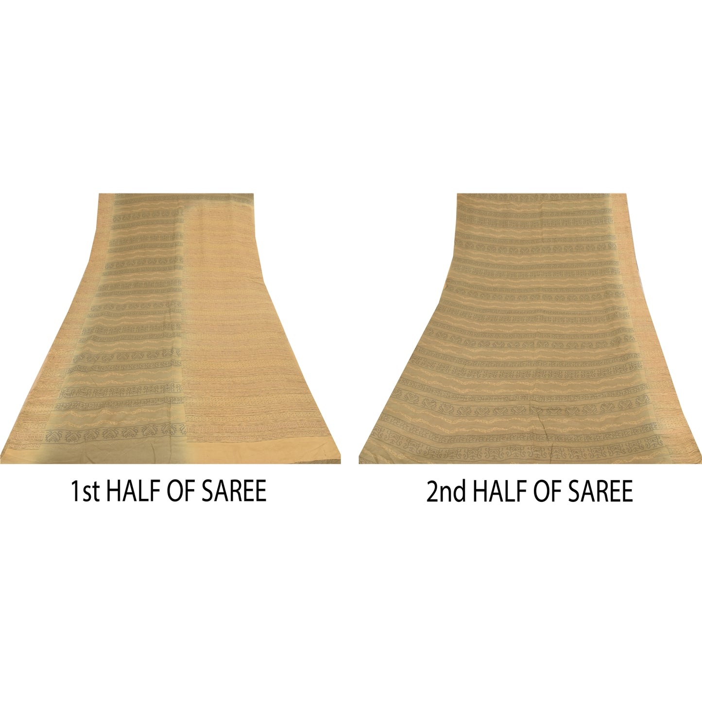 Sanskriti Vintage Sarees Peach/Cream Pure Crepe Printed Sari 5+yd Craft Sustainable Fabric