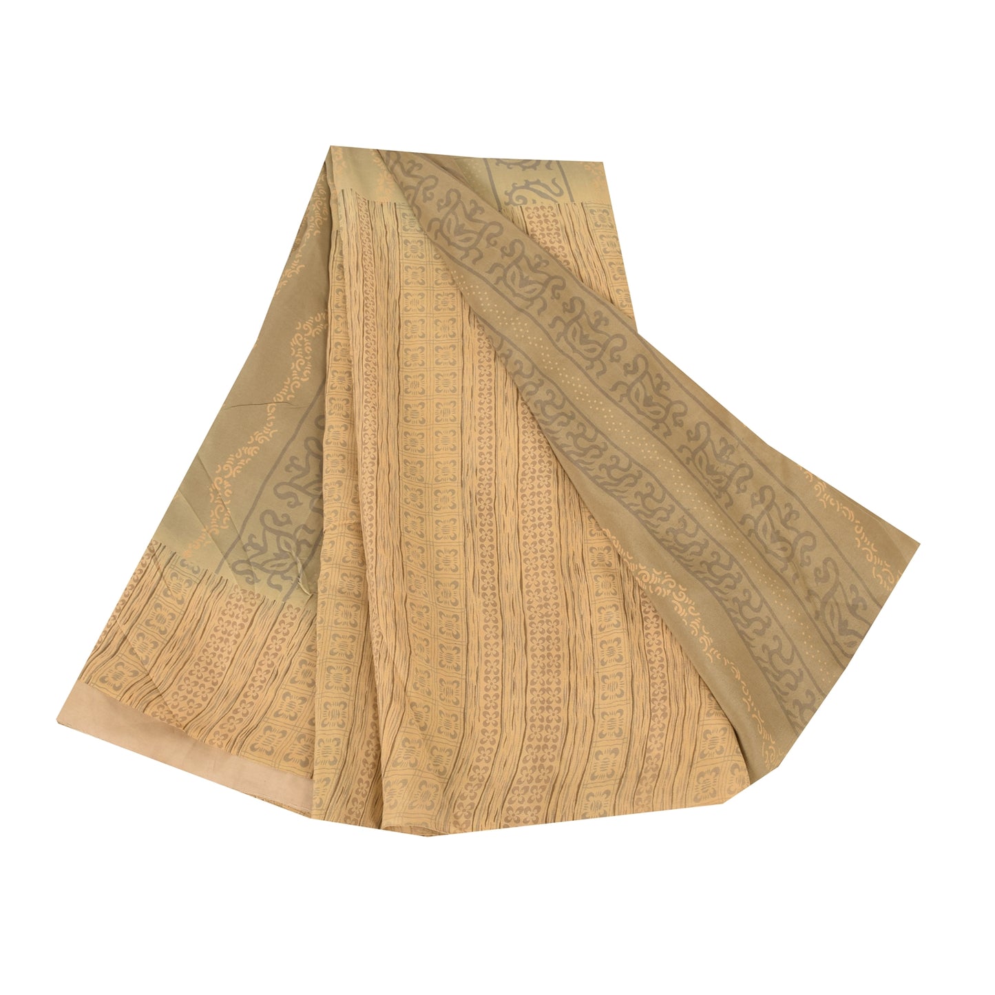 Sanskriti Vintage Sarees Peach/Cream Pure Crepe Printed Sari 5+yd Craft Sustainable Fabric