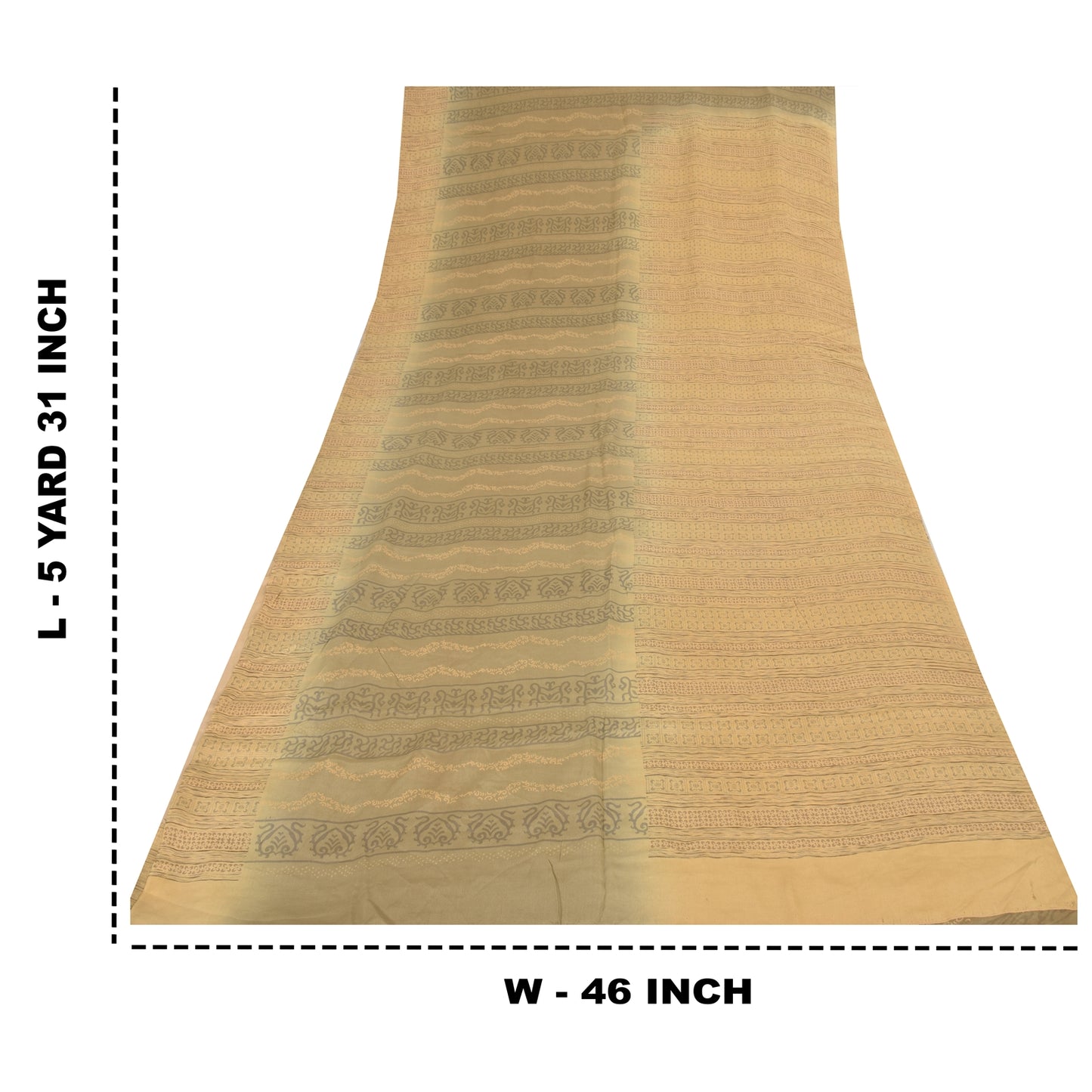 Sanskriti Vintage Sarees Peach/Cream Pure Crepe Printed Sari 5+yd Craft Sustainable Fabric