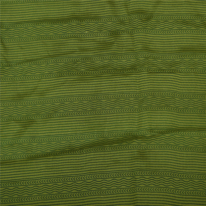 Sanskriti Vintage Sarees Brown/Green Pure Crepe Printed Sari 5+yd Craft Sustainable Fabric