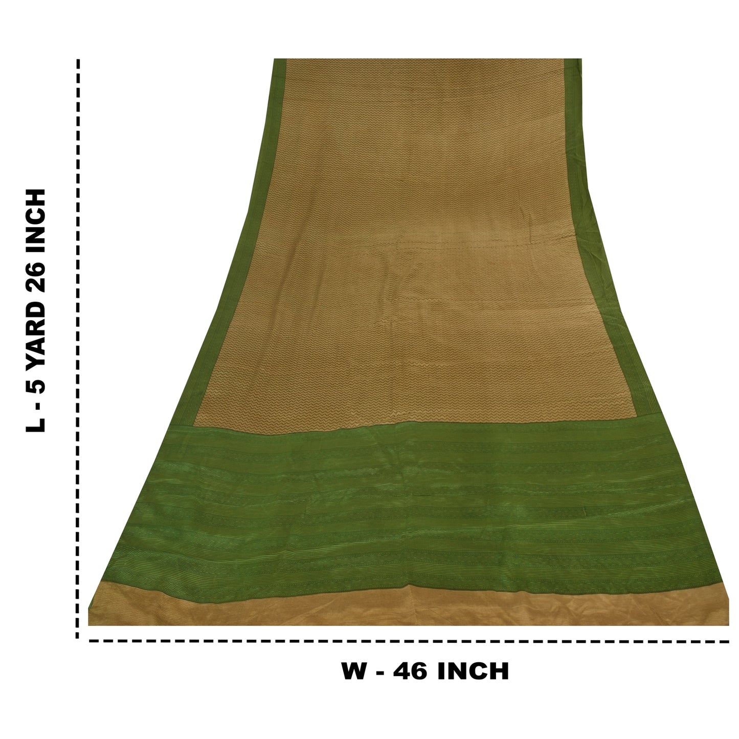 Sanskriti Vintage Sarees Brown/Green Pure Crepe Printed Sari 5+yd Craft Sustainable Fabric