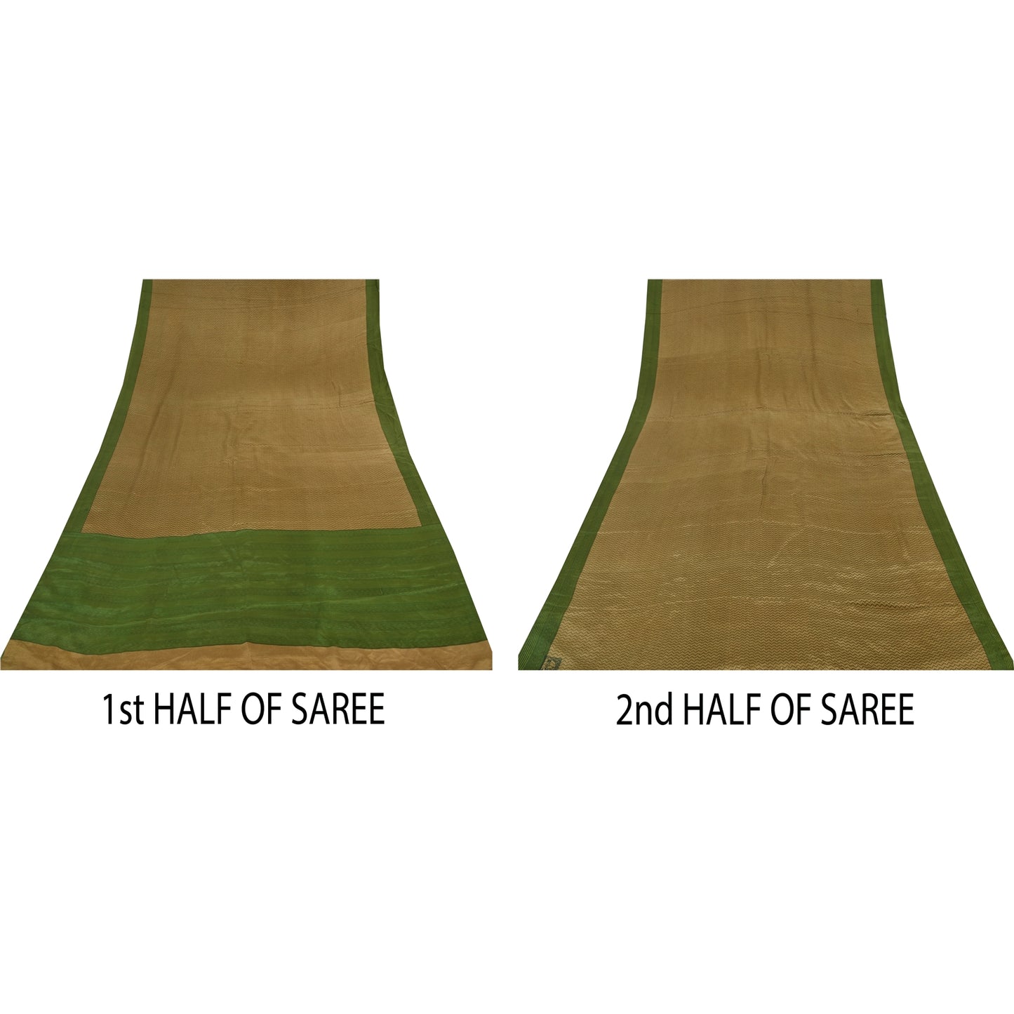 Sanskriti Vintage Sarees Brown/Green Pure Crepe Printed Sari 5+yd Craft Sustainable Fabric