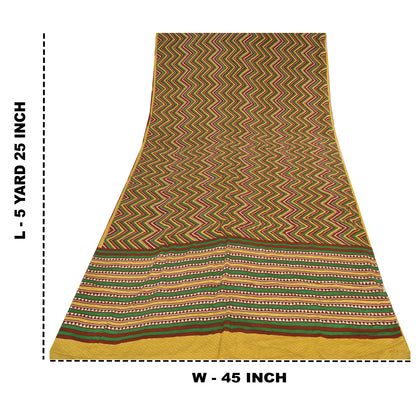 Sanskriti Vintage Sarees Multi Pure Crepe Silk Printed Sari 5+yd Craft Sustainable Fabric