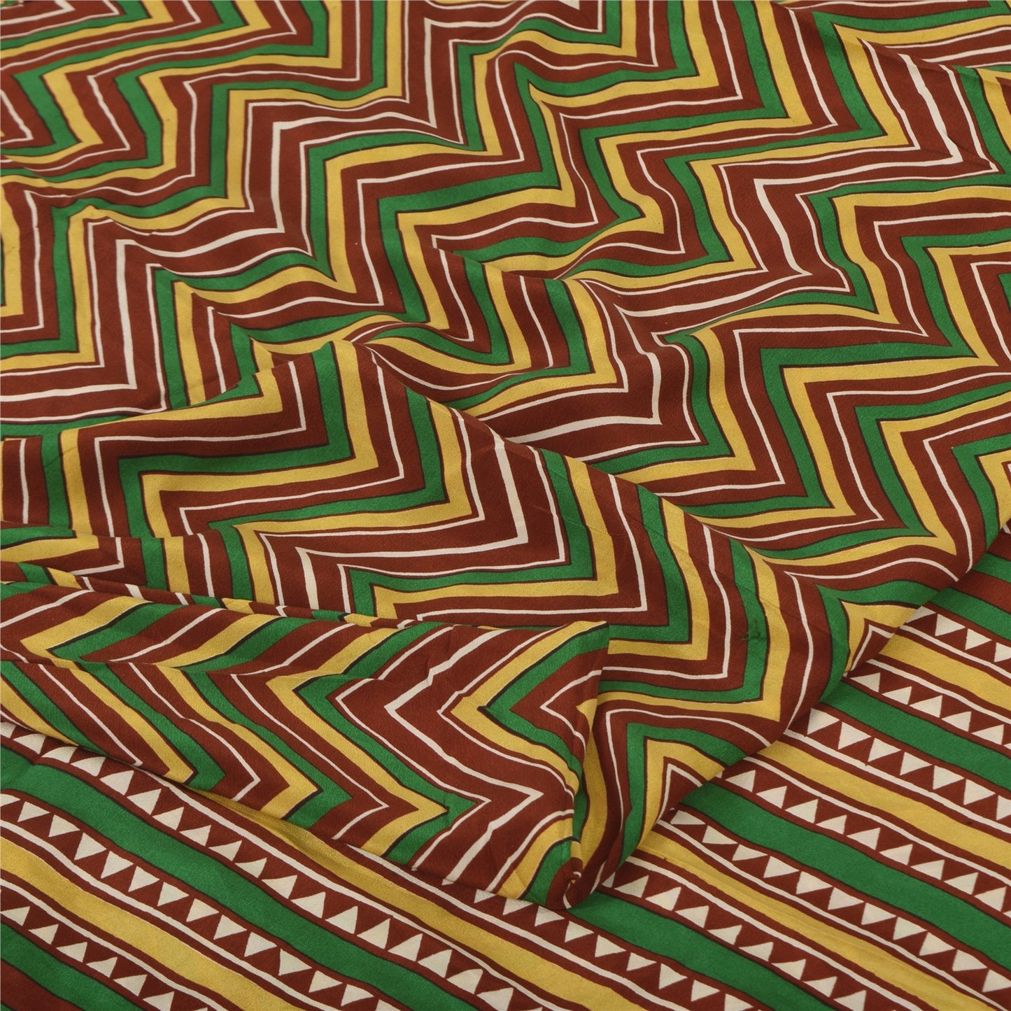 Sanskriti Vintage Sarees Multi Pure Crepe Silk Printed Sari 5+yd Craft Sustainable Fabric