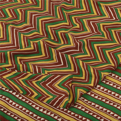 Sanskriti Vintage Sarees Multi Pure Crepe Silk Printed Sari 5+yd Craft Sustainable Fabric