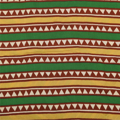 Sanskriti Vintage Sarees Multi Pure Crepe Silk Printed Sari 5+yd Craft Sustainable Fabric