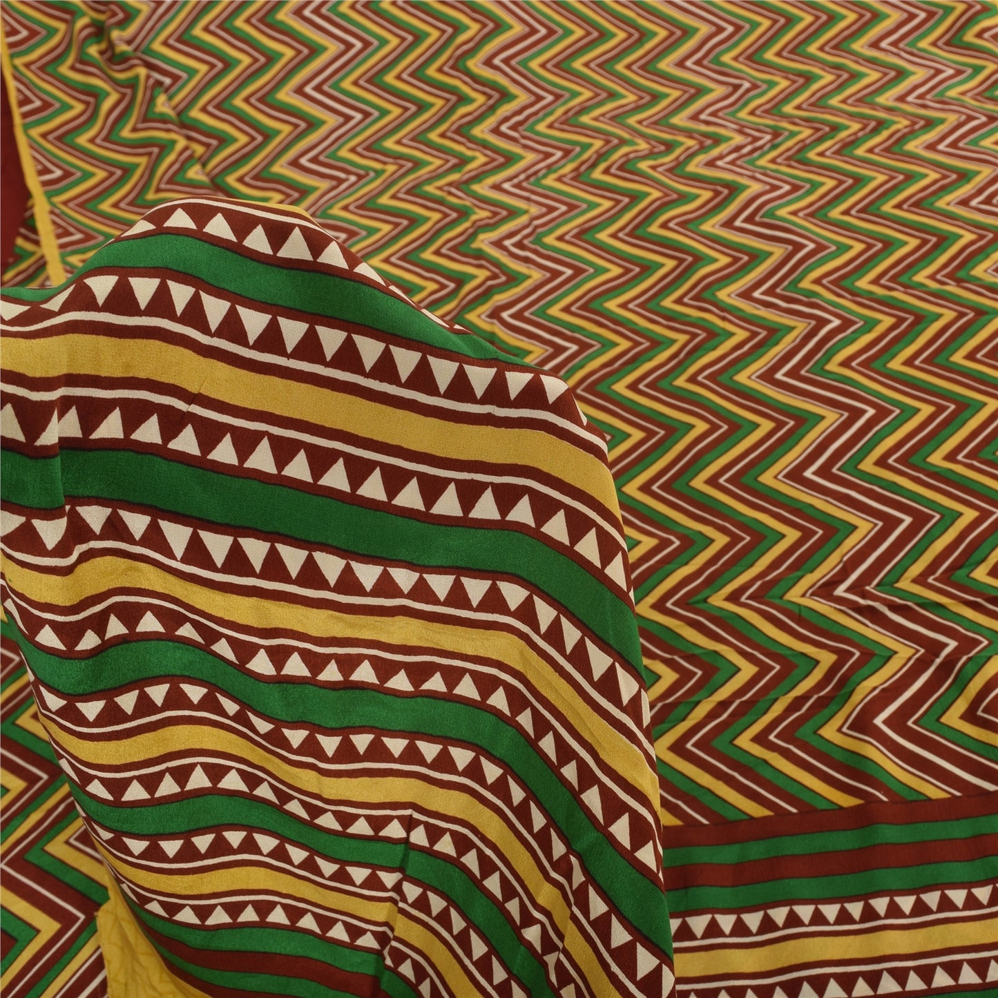 Sanskriti Vintage Sarees Multi Pure Crepe Silk Printed Sari 5+yd Craft Sustainable Fabric