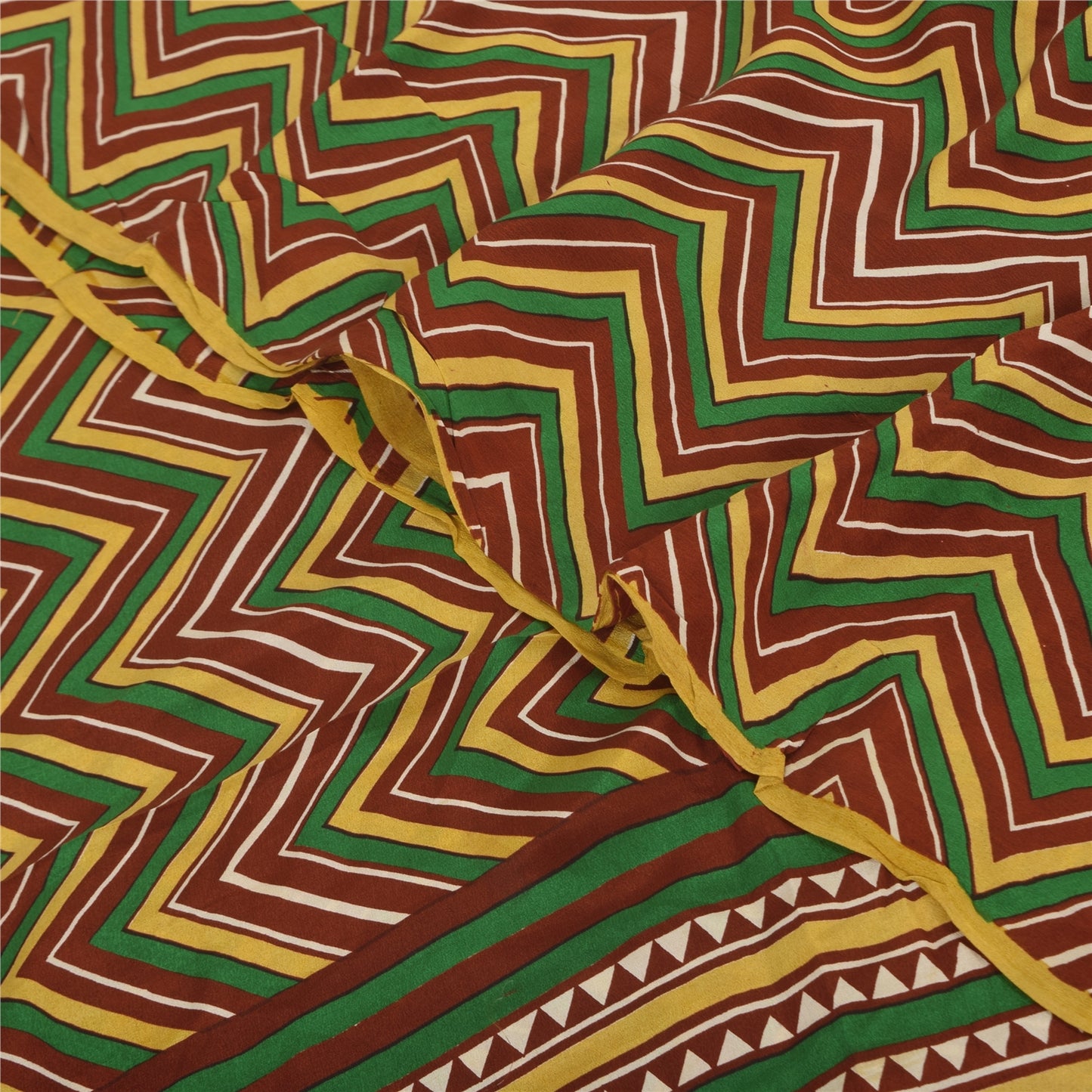 Sanskriti Vintage Sarees Multi Pure Crepe Silk Printed Sari 5+yd Craft Sustainable Fabric