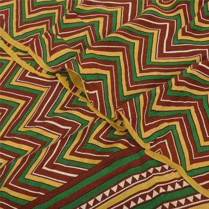 Sanskriti Vintage Sarees Multi Pure Crepe Silk Printed Sari 5+yd Craft Sustainable Fabric