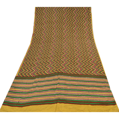 Sanskriti Vintage Sarees Multi Pure Crepe Silk Printed Sari 5+yd Craft Sustainable Fabric