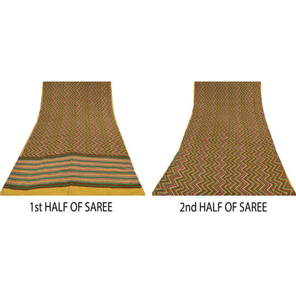 Sanskriti Vintage Sarees Multi Pure Crepe Silk Printed Sari 5+yd Craft Sustainable Fabric