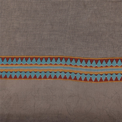 Sanskriti Vintage Sarier Mørkerød Ren Crepe Silke Trykt Sari 5+ yard Håndværk Bæredygtigt Stoff