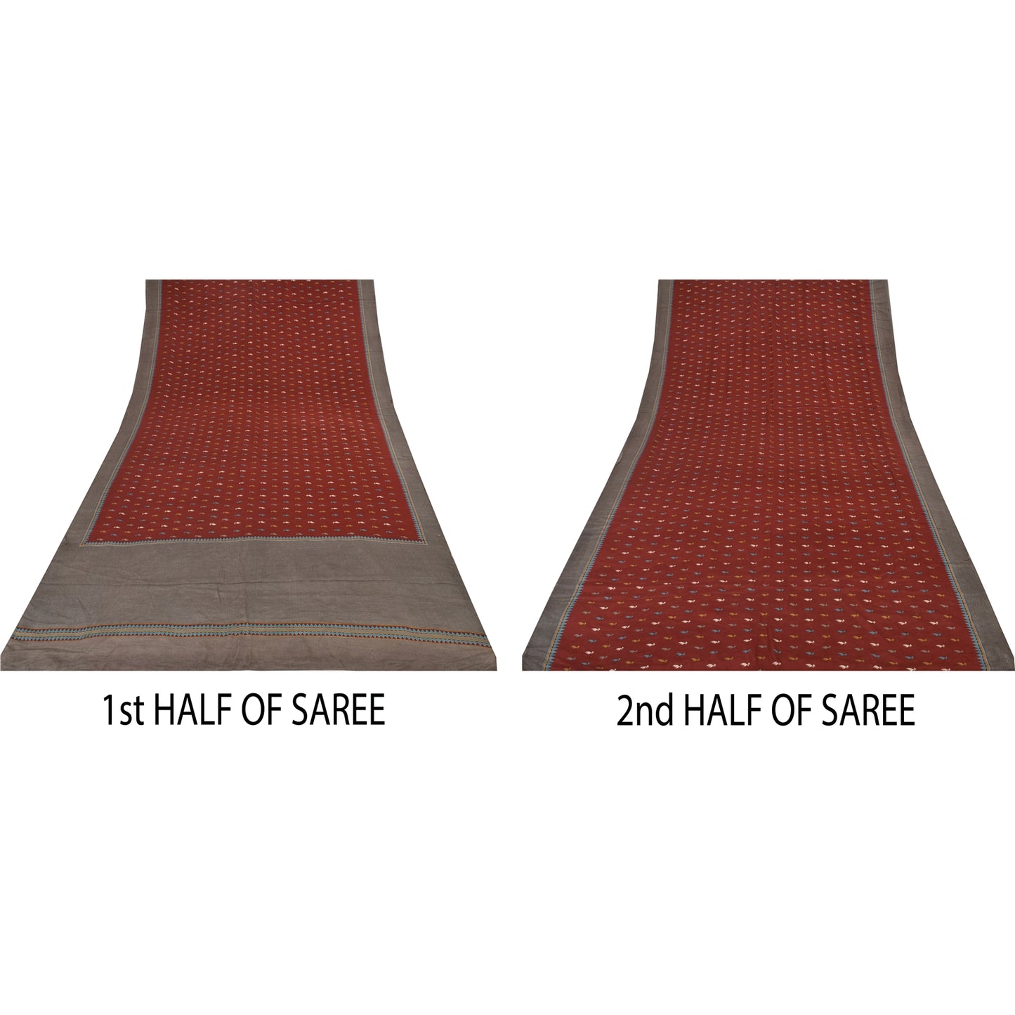 Sanskriti Vintage Sarier Mørkerød Ren Crepe Silke Trykt Sari 5+ yard Håndværk Bæredygtigt Stoff