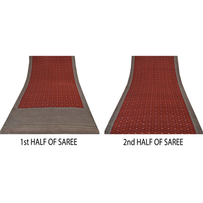 Sanskriti Vintage Sarier Mørkerød Ren Crepe Silke Trykt Sari 5+ yard Håndværk Bæredygtigt Stoff